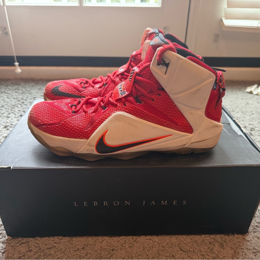 Nike Red and White LeBron XII Basketball Sneakers. SIZE 11. Original box & laces